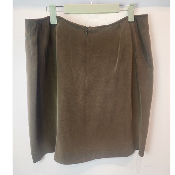 Jones New York Womens 100 Silk Khaki Green Pencil Skirt Midi Knee Zip Back - Picture 2 of 8